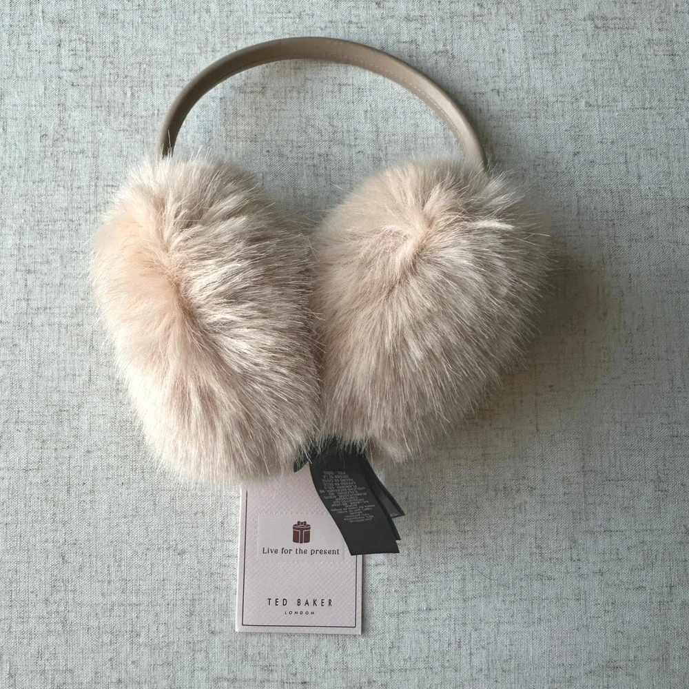 Ted Baker Nude Pink Faux Fur Earmuffs and Unbranded Fingerless Gloves Set